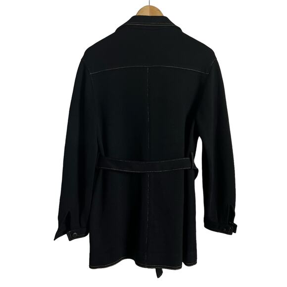 Vintage Kimberly Black Wool Knit Belted Button Front Patch Pocket Jacket Size L - Picture 8 of 12